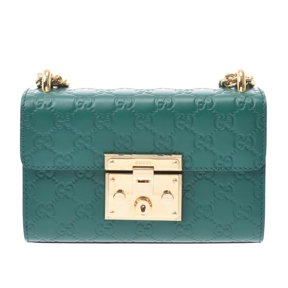 GUCCI Padlock Chain Shoulder Bag Green Calfskin